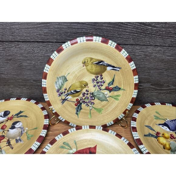 Lenox Winter Greetings Everday Tartan 8.5" Bird Salad/Dessert Plates -Set Of 6 - Picture 6 of 10